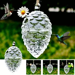 1 PC Glass Hummingbird Feeder Hand Blown Glass Pine Cone Shaped Bird Waterer Outdoor Hanging Food Container Garden Backyard