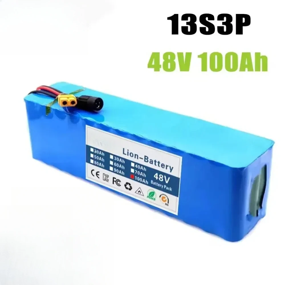 Nieuwe 48V 20Ah 2000W 13S3P DC/T lithium-ionbatterij geschikt voor 48V-motoren met BMS + 54,6V-oplader