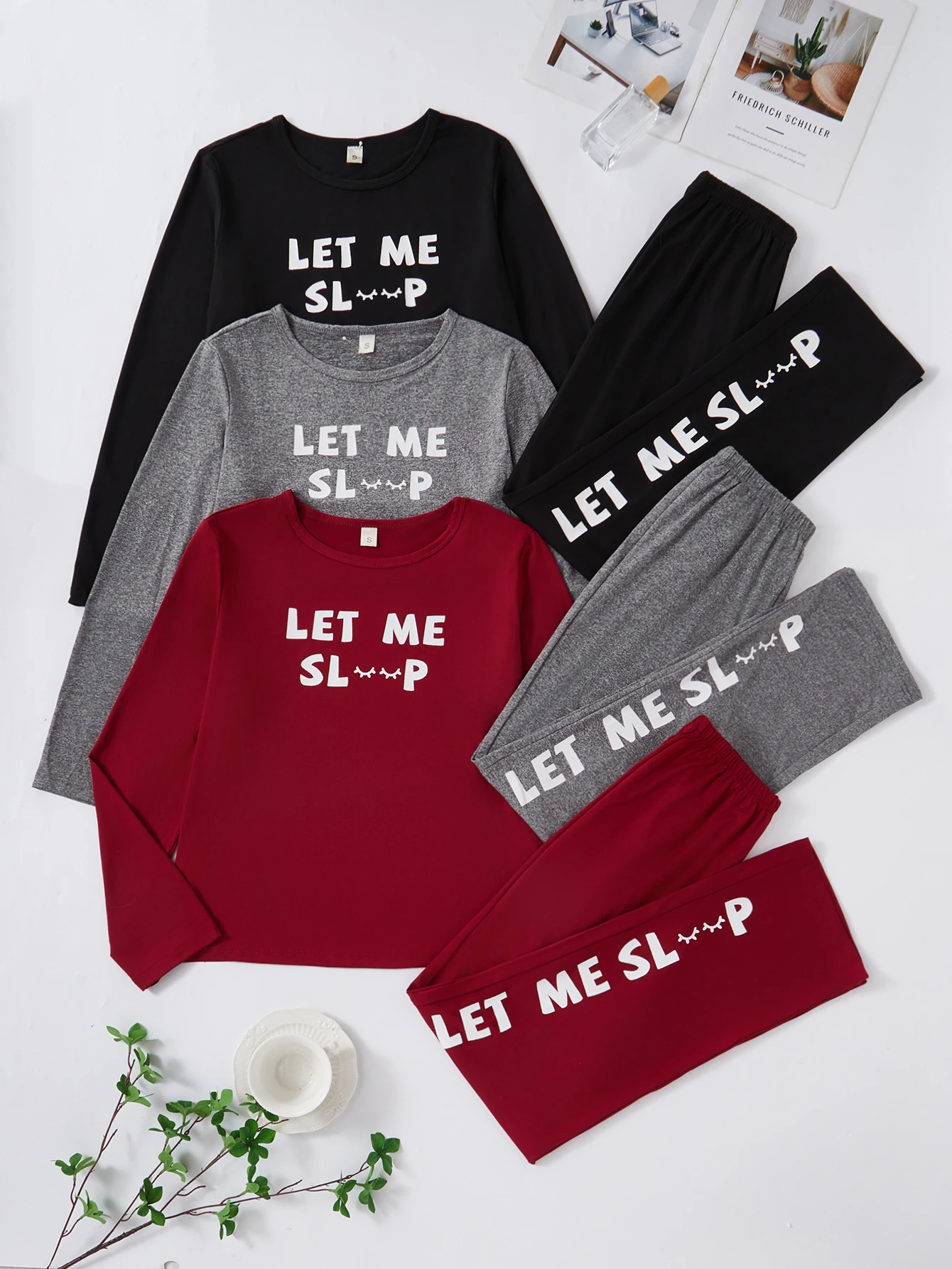 

Женский осенний новый стильный комплект из шести предметов с длинными рукавами и длинными брюками с буквенным принтом, удобный пижамный комплект, повседневная домашняя одежда