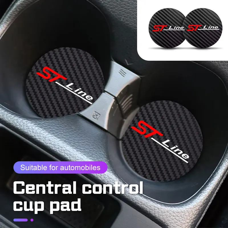 2Pcs Carbon Fiber Leather Car Cup Holder Coaster Anti-Slip Water Mat for Ranger Mustang Transit Everest Maverick Territory
