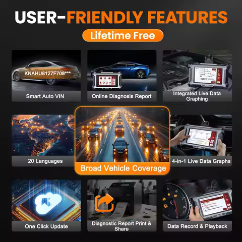 Escáner Automotriz OBD2 ANCEL DS200, Actualización Gratuita de por Vida, Herramienta de Diagnóstico de Sistemas, Lector de Códigos OBD2, Auto VIN, 15 Reinicios FCA
