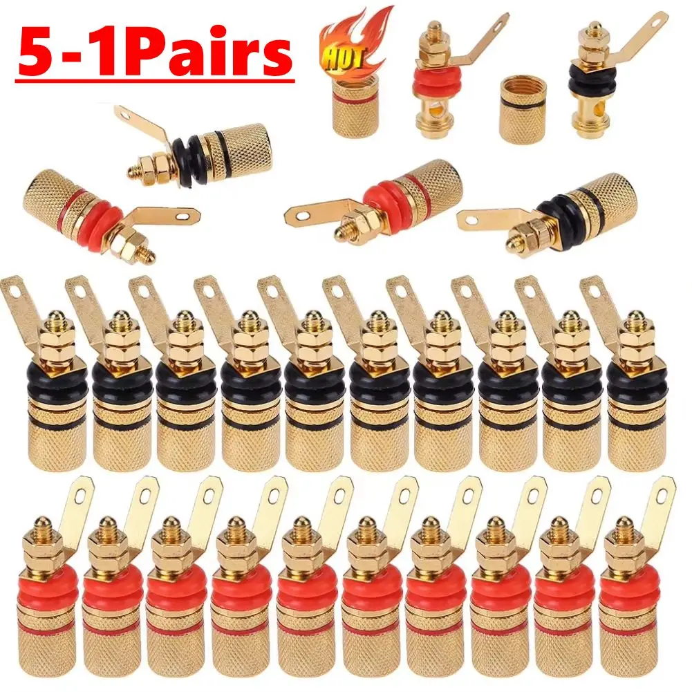 

10-2pcs 42mm Gold Plated Speaker Terminal Binding Post Amplifier Plug Socket Connector Suitable For 4mm Banana Plugs Connector