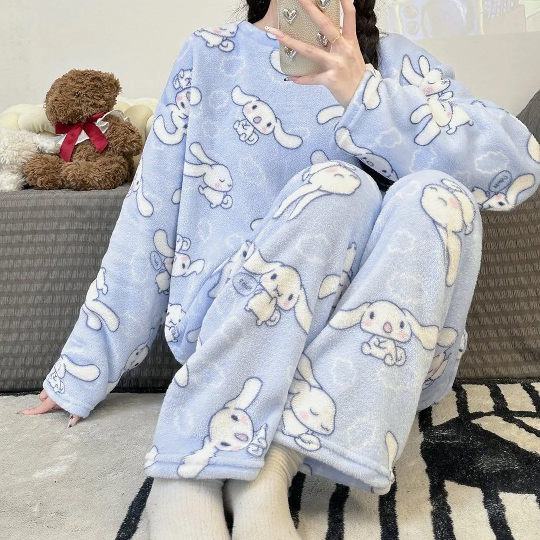 

Женская пижама с рисунком My Melody Cinnamoroll, фланелевая домашняя одежда «Hello Kitty», зимняя утолщенная теплая одежда для сна для девочек и студентов