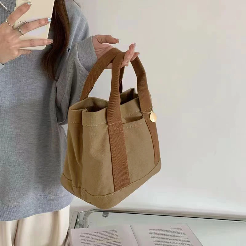 Canvas Small Bag Vintage Women Handbags Small Ladies Shoulder Bag Female Portable Mobile Phone Bucket Tote Hand Bag Purses 2023