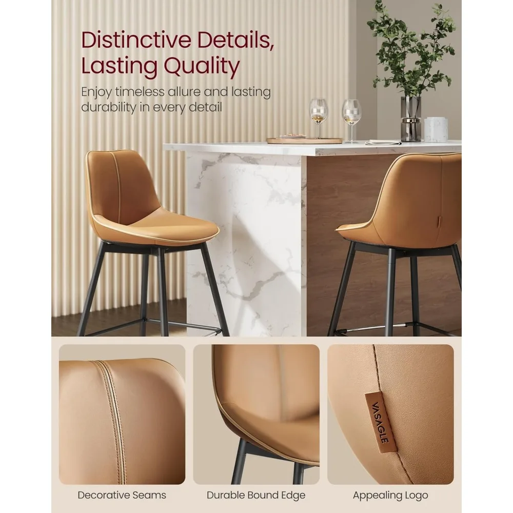 

Set of 2 Bar Stools – Bar Height with Backrest Synthetic Leather Seat & Metal Legs | 28.7" Tall for Kitchen Island Use