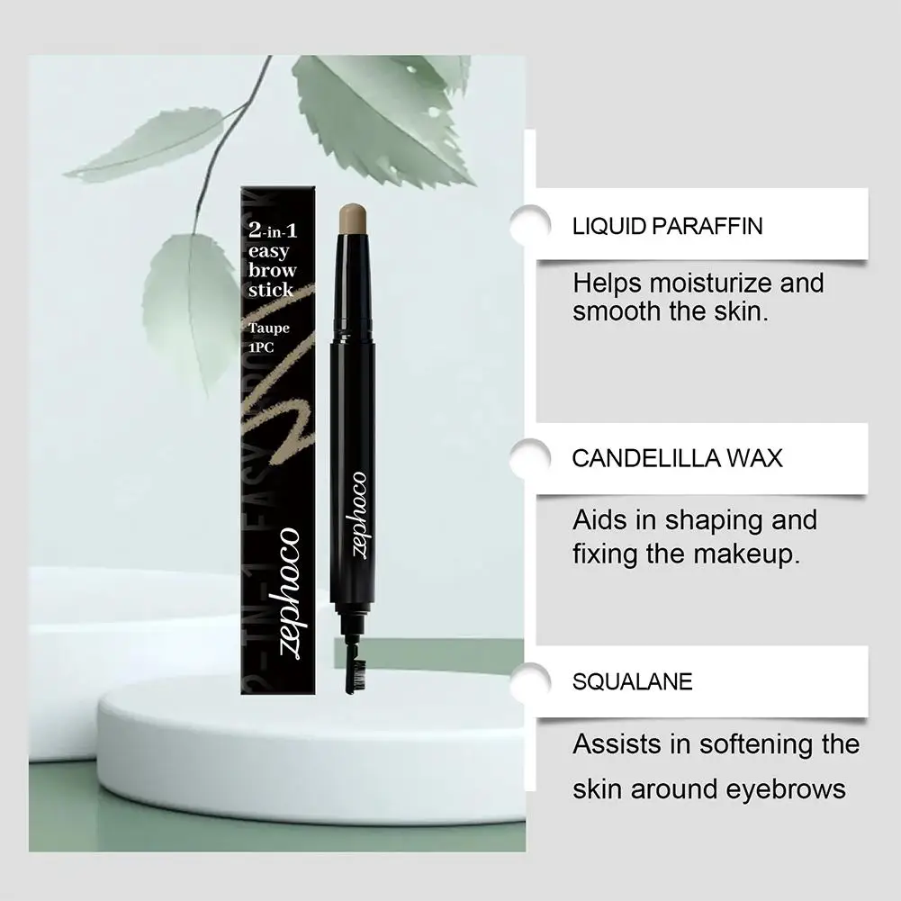 Zephoco 2-in-1 Easy Brow Stick (Taupe) - قلم حواجب وفرشاة 2 في 1، مكياج حواجب طبيعي، سهل التشكيل والتحديد