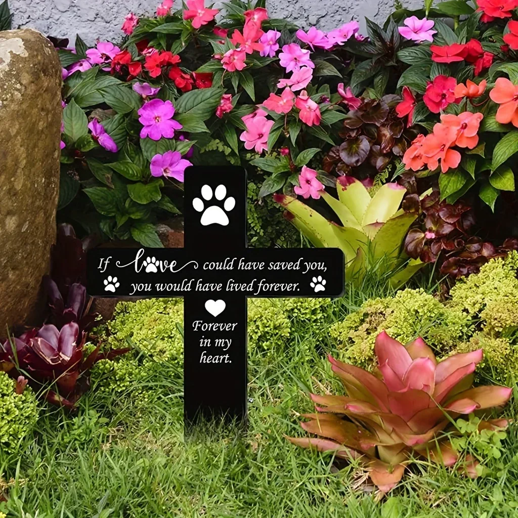 HELLOYOUNG  Dog/Cat Grave Marker Cross Memorial Gifts Yard Decoration Pet Loss Stake Memorial Plaques Outdoors Pet Memorial Gard