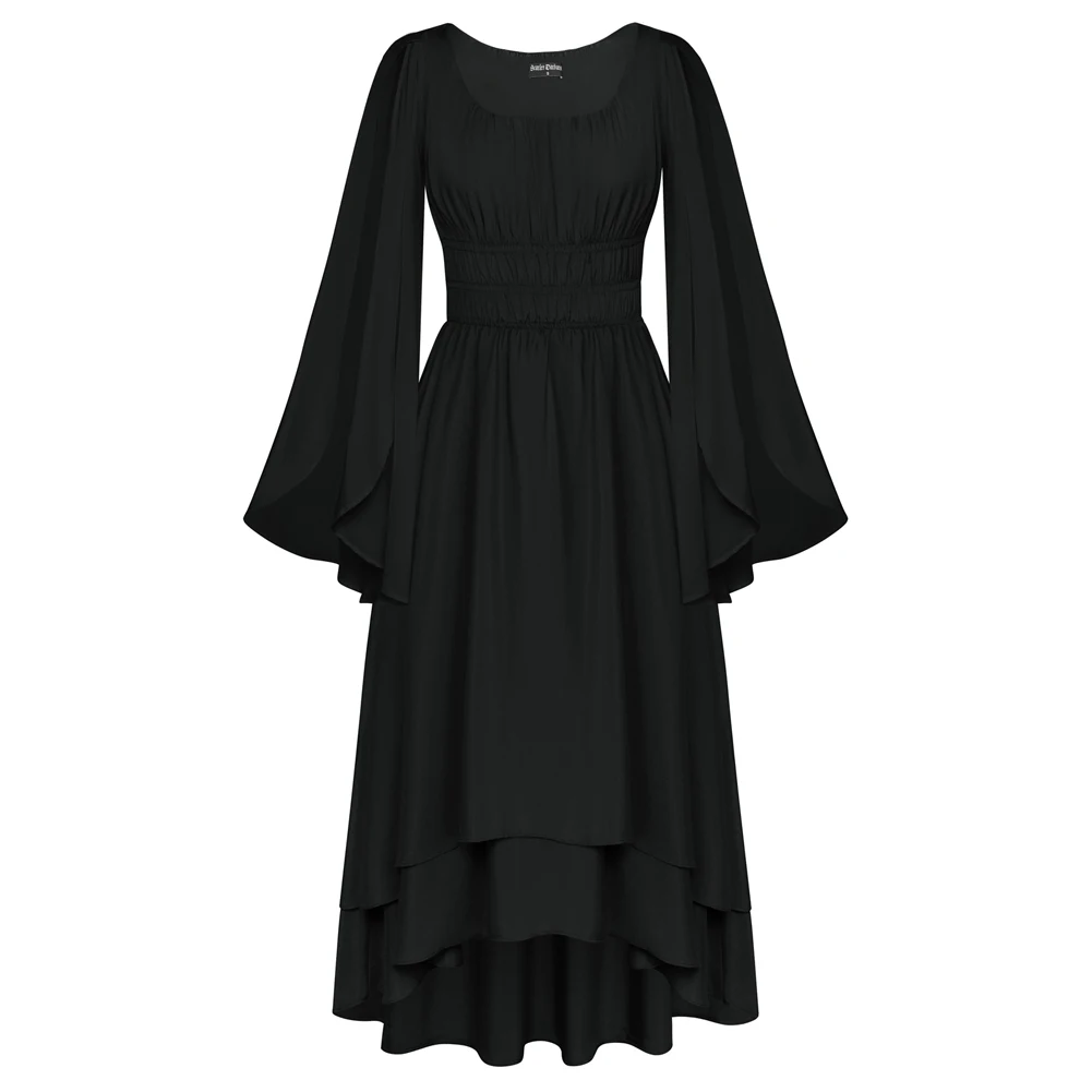 SD-Robe trapèze vintage Renaissance pour femme, manches longues, col rond, taille élastique, mode décontractée, tempérament