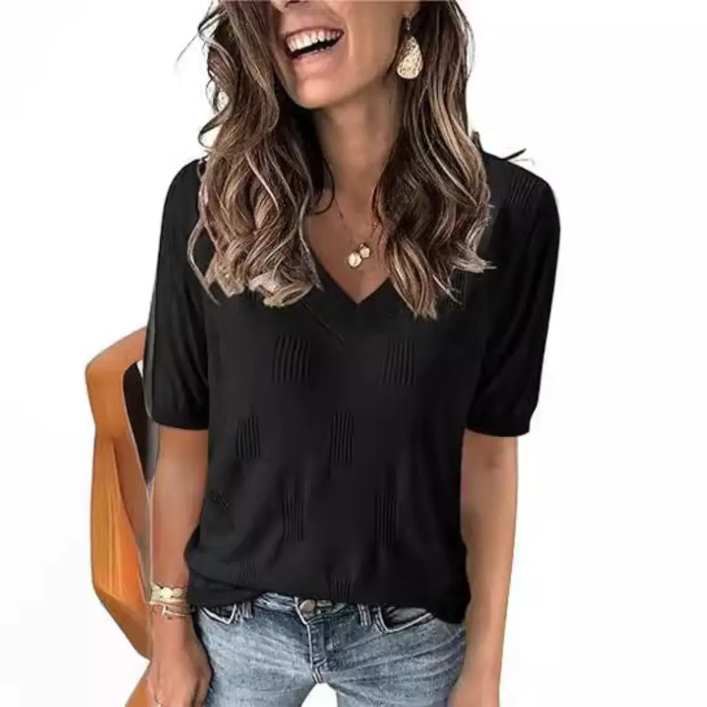 

Women's V Neck Summer Knitwear Short-Sleeved Tops European And American Style Knitwear for Ladies