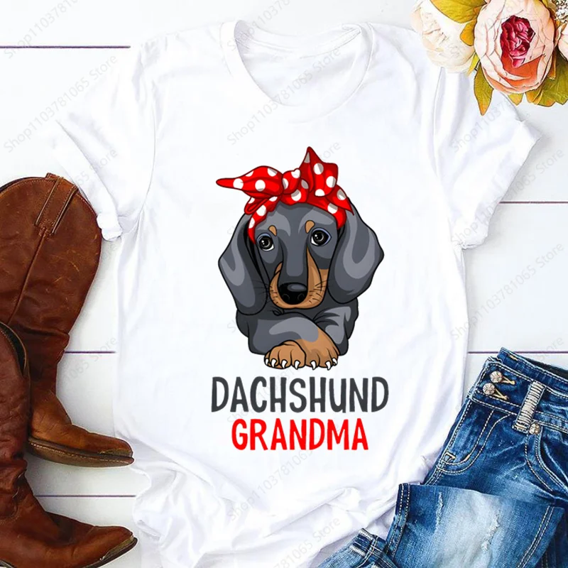 Dachshund Teckel Cute Dog T-shirt for Women Short Sleeve Casual Tops Ladies  Anime T Shirt Printed White T Shirt Women Tees