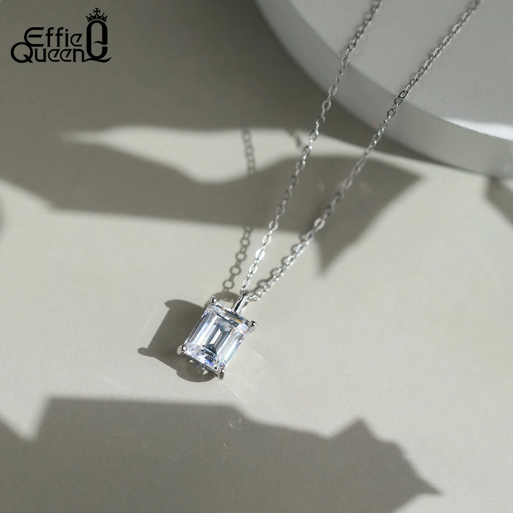 

EFFIE QUEEN Elegant 1/2/3CT Moissanite Pendant Necklace 100% S925 Silver D VVS1 Diamond Shiny Neck Chain Wedding Party MON03
