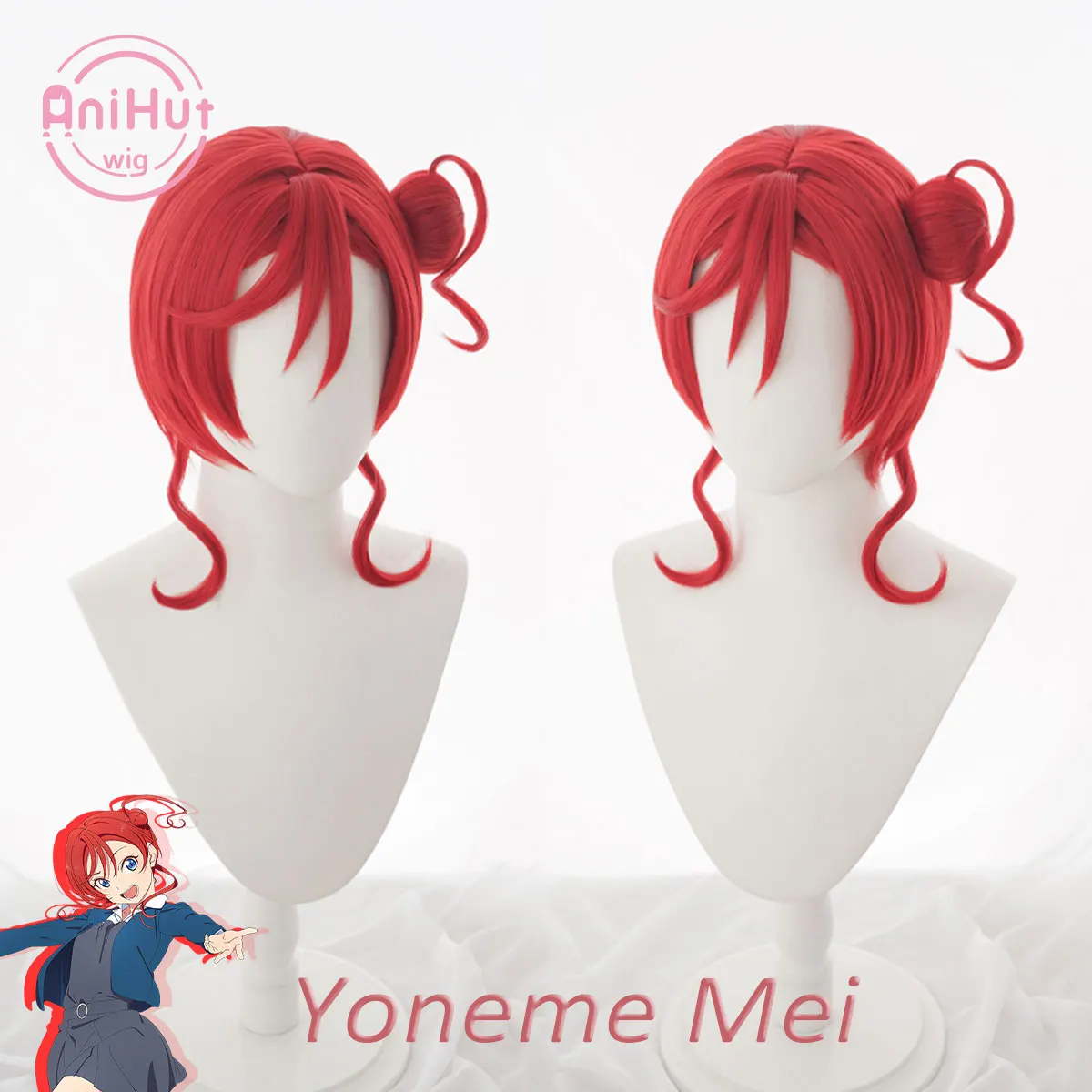 ¡【AniHut】Liella! Peluca roja corta de 40cm para Cosplay de Yoneme Mei, LoveLive, SuperStar Cabello sintético para Cosplay, resistente al calor, Yoneme Mei