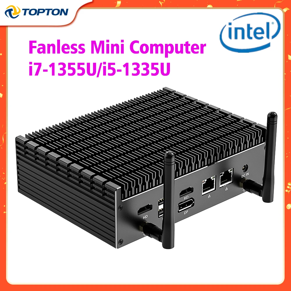 13th Gen Fanless Mini PC Intel i7 1355U 1365U i5 1335U Windows 11 Dual 2.5G LAN Tunderbolt 4 Metal Gaming Mini Computer WiFi6