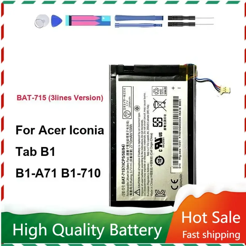 

For Acer Iconia Tab B1 B1-A71 B1-710 2710mAh Tablet Battery BAT-715 (3 Cables Version)