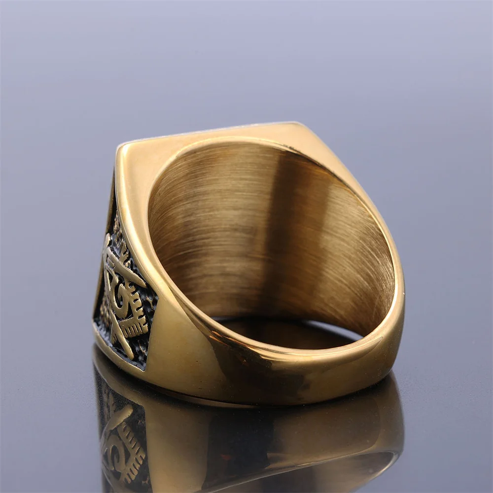 فاسق عملة الهرم جميع رؤية عين بروفيدنس خواتم الذهب اللون الفولاذ المقاوم للصدأ خواتم مربعة كبيرة للرجال المتنورين مجوهرات هدية #4