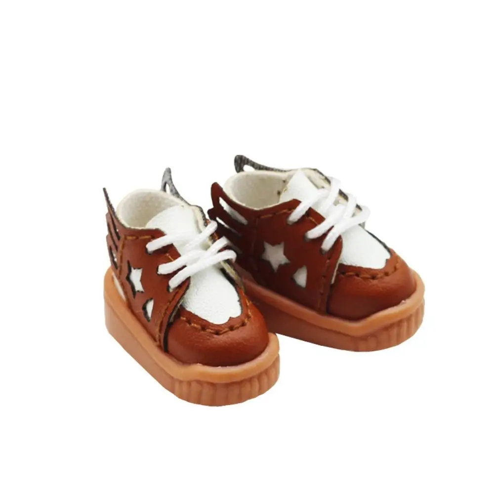 2.6CM 1/12 Bjd Doll Shoes Hollow Out Star Round Toe Doll PU Leather Shoes Mini Lightweight BJD Doll Leather Sneakers Body Dolls