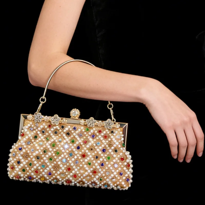

Новая сумка-клатч с жемчугом и стразами в ретро-этническом стиле для вечерних мероприятий, модная женская сумка для официальных мероприятий