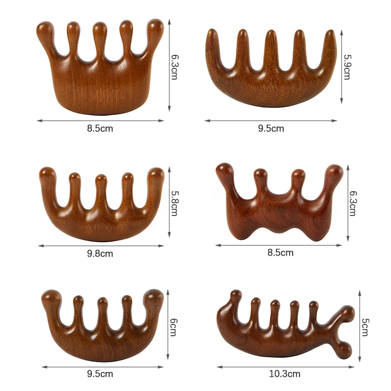 Wood Therapy Massage Comb Head Face Scalp Gua Sha Massager Natural Facial Sandalwood Wide Tooth Guasha Scraping Body Massage view 5