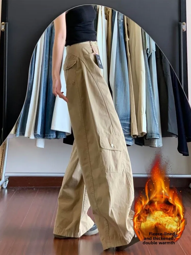 plus Size Vintage American Sle Fce Lined Thi Workwear Denim Jeans Women's Autumn Winter High Waist Slim Straight Leg T...