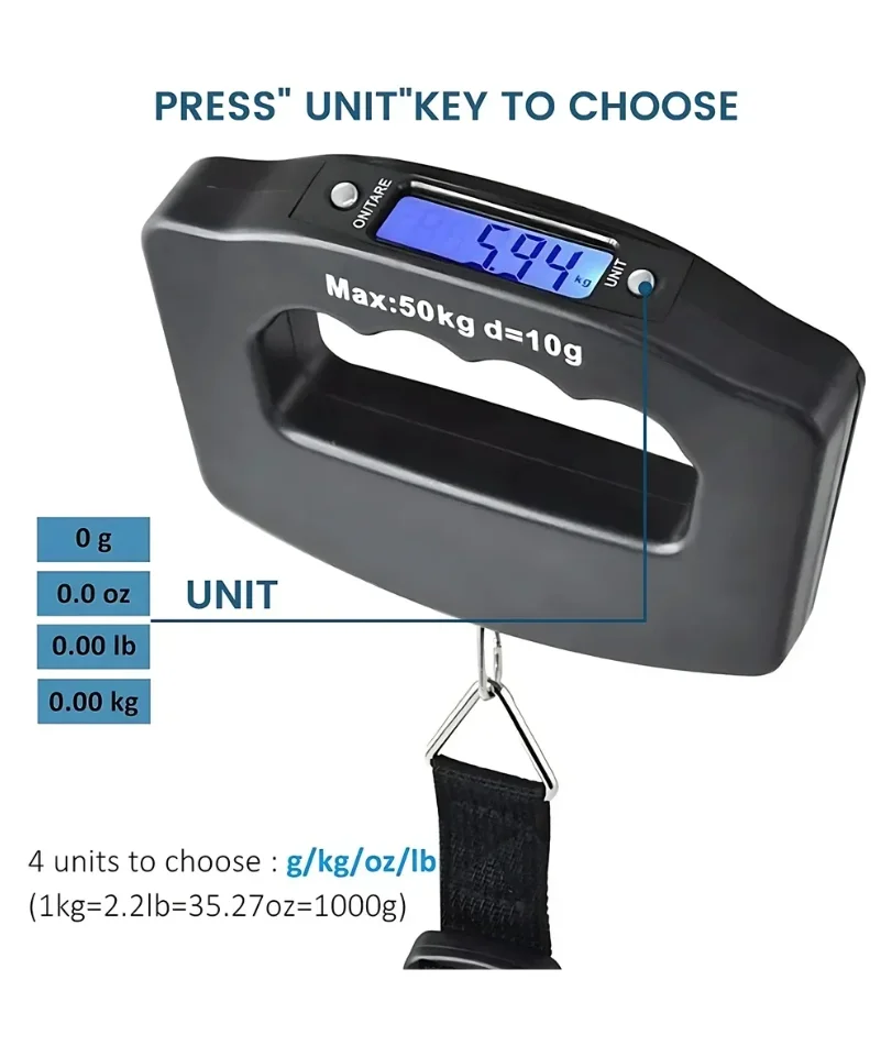 Picture 5: 50kg Digital Luggage Scale Portable Suitcase Scale Handheld Electronic Scales Backlight Digital Display Travel Accessories