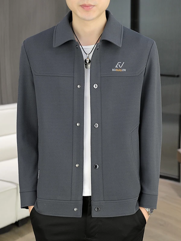 

Spring Autumn Men's Jaet Collar Zipper Embroidery Casual Letter Pure Color High-End Feeling Long Sve Polyester Fiber
