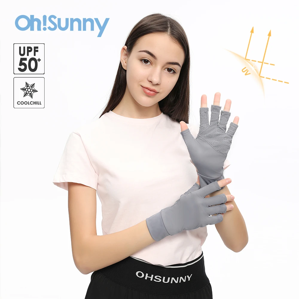 Ohsunny Fahrrad handschuhe neue Sonnenschutz atmungsaktive Kühlung finger lose Handschuhe Anti-UV-Upf50 für Frauen im Freien fahren