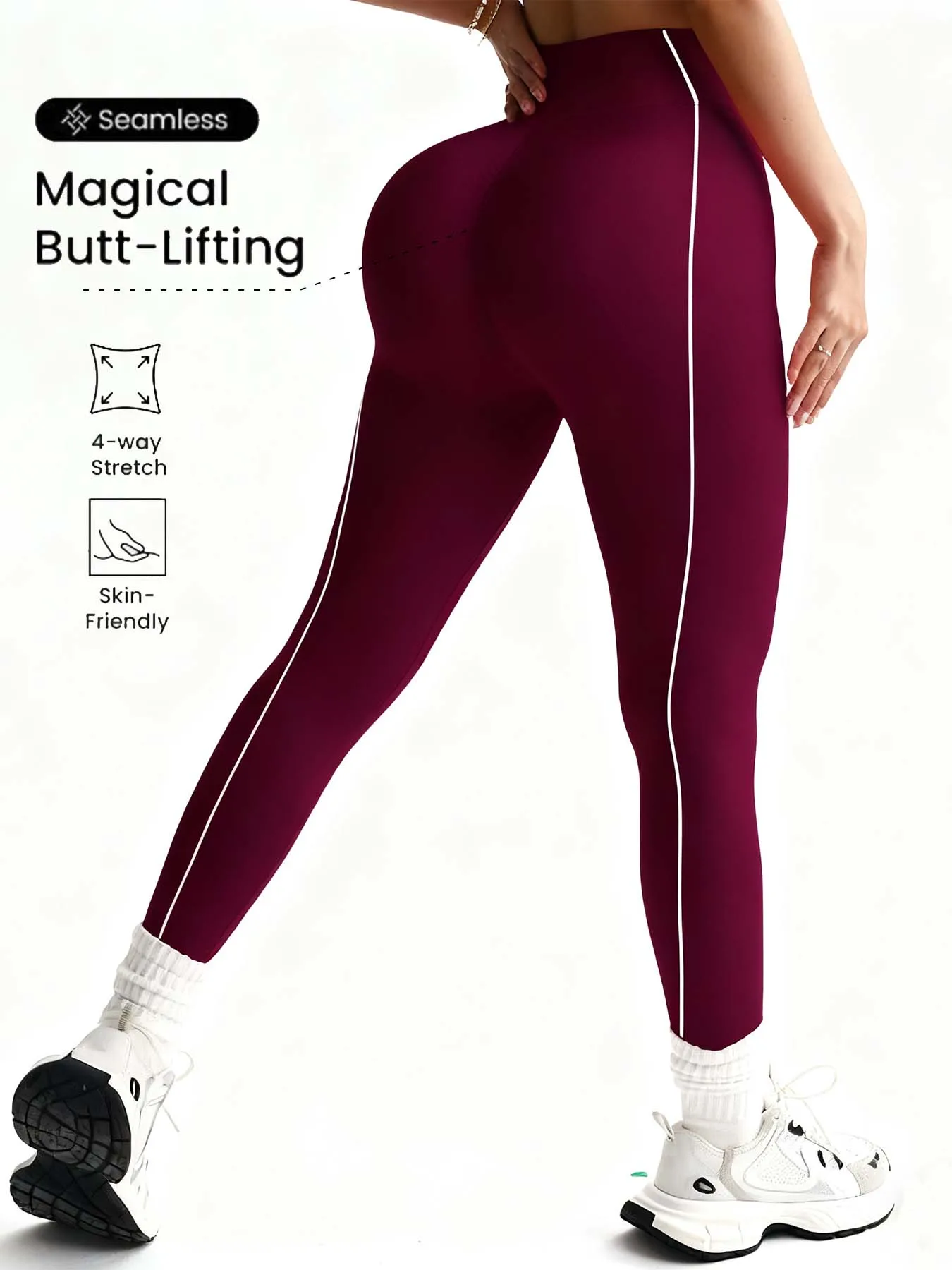 Women's Seamless High Waist Leggings Burgundy Butt Lifting 4 Way Stretch Yoga Pants Workout Gym Fitness Tights