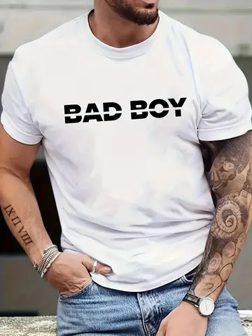 Bad Boy Graphic Men's Short Sleeve T-Shirt, Comfortable Stretchy Trendy Tees for Summer, Daily Wear Fashion Clothing Graphic Tee Tops