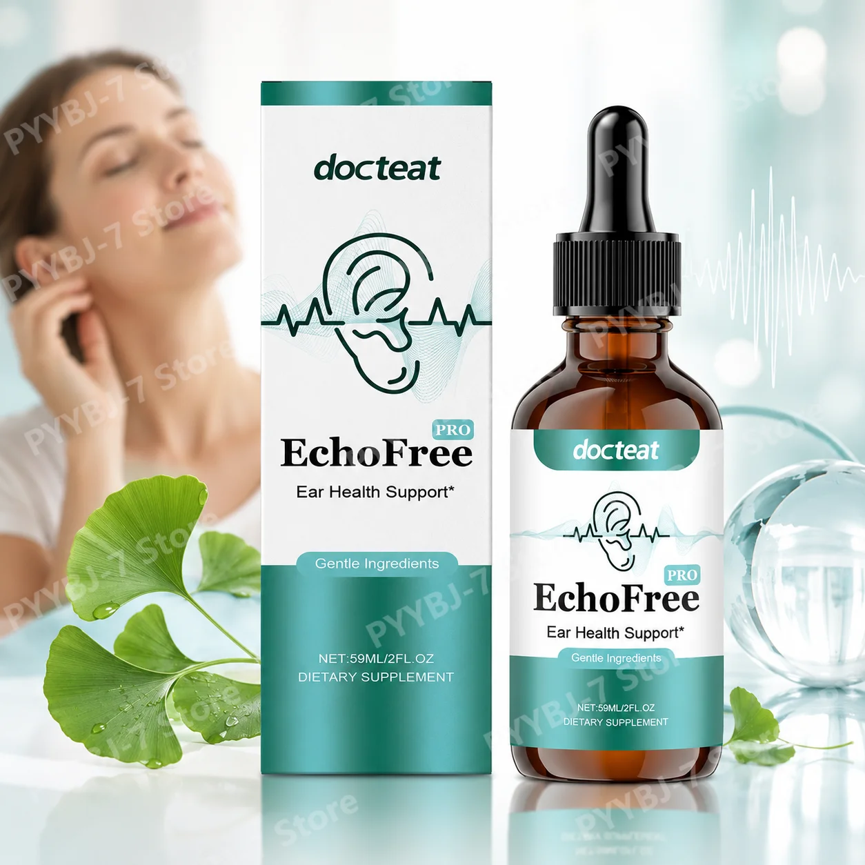 

Docteat EchoFree Ear Health Drops with Magnesium (Magnesium Citrate) Zinc (Zinc Gluconate), Ginkgo Biloba Extract 59 ML