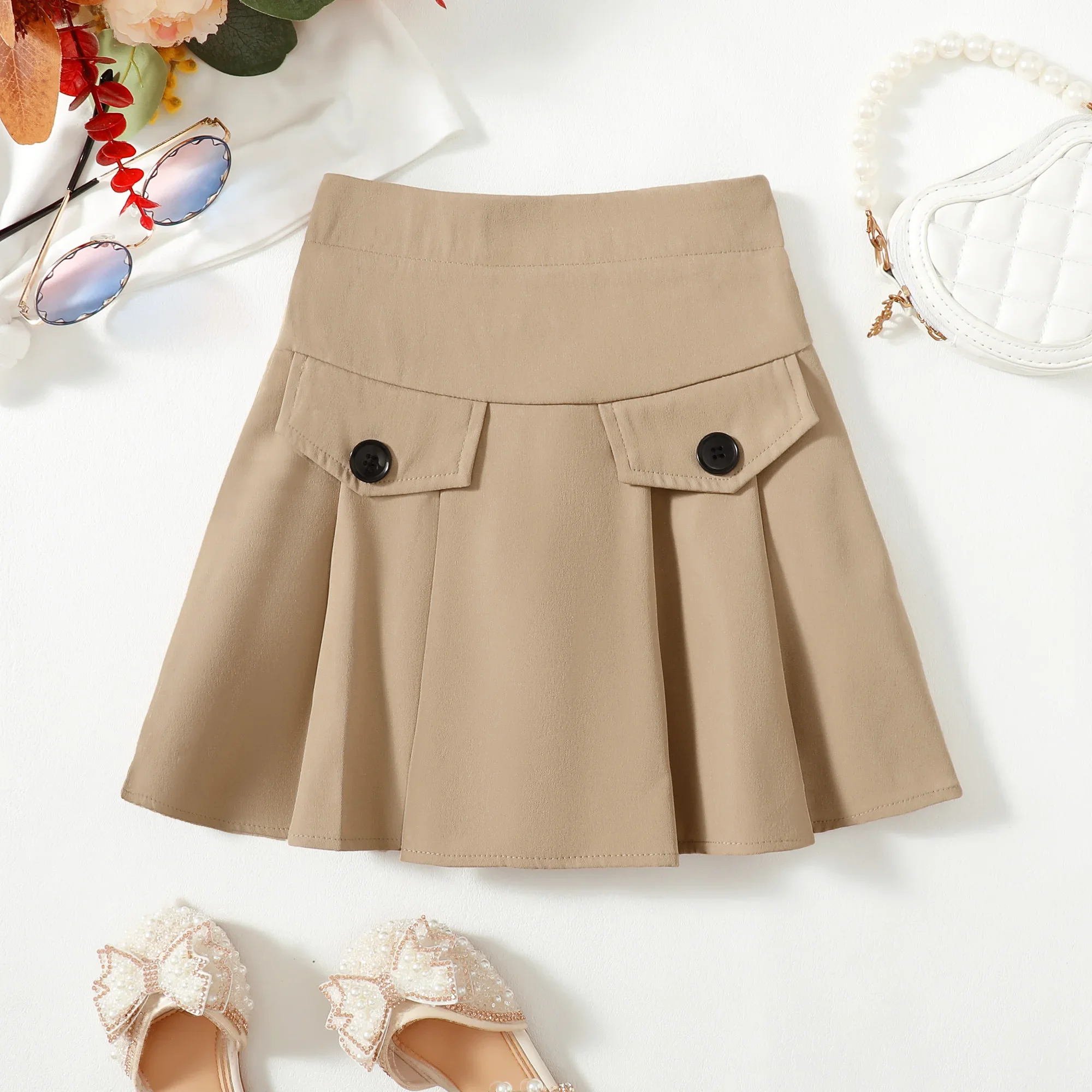 

Baby Girls Elegant Cute Solid Color Skirt Casual High Waist Pleated Skate Skirt Suitable For All Seasons and Occasions