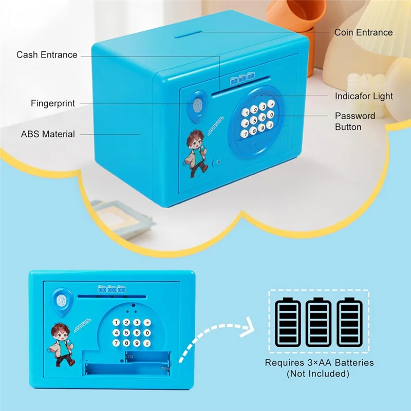 CEA Piggy Bank สําหรับเด็ก,รหัสผ่านลายนิ้วมือกล่องเก็บเงิน,เหรียญธนาคารเงินปลอดภัยเครื่อง ATM ของขวัญวันเกิด