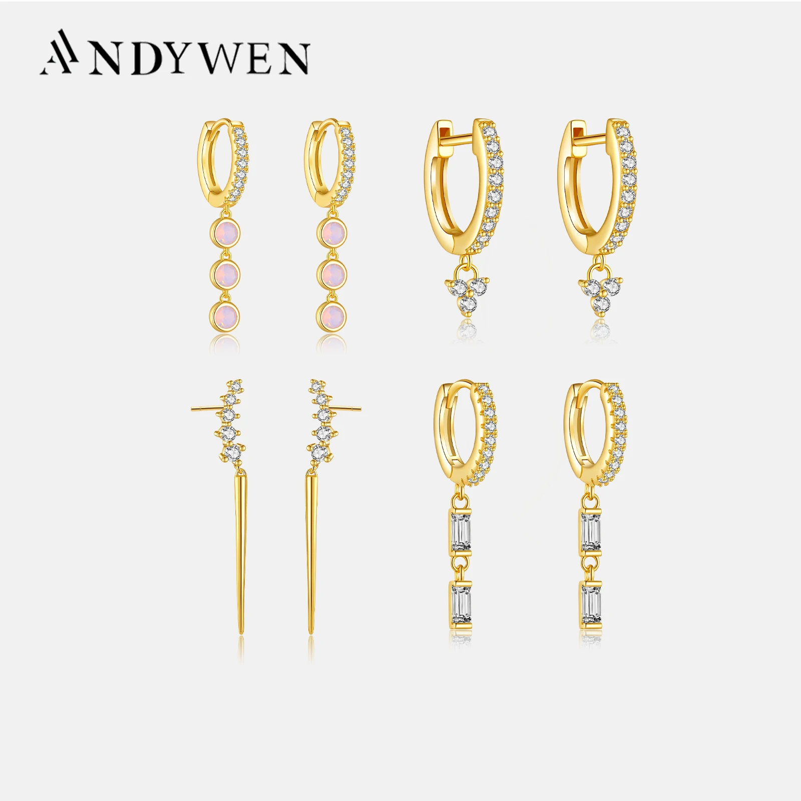 ANDYWEN 925 Sterling Silver 2023 Clear Zircon Piercing Circle Drop Earring Pendientes Crystal Luxury Jewelry Rock Punk Clips