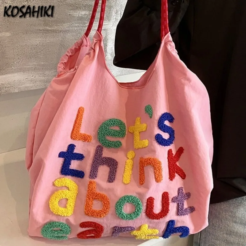 Casual All Match Kawaii Letter Shoulder Handbags High-capacity Women Casual Shopping Underarm Bag Japanese Y2k Trendy Tote Bags