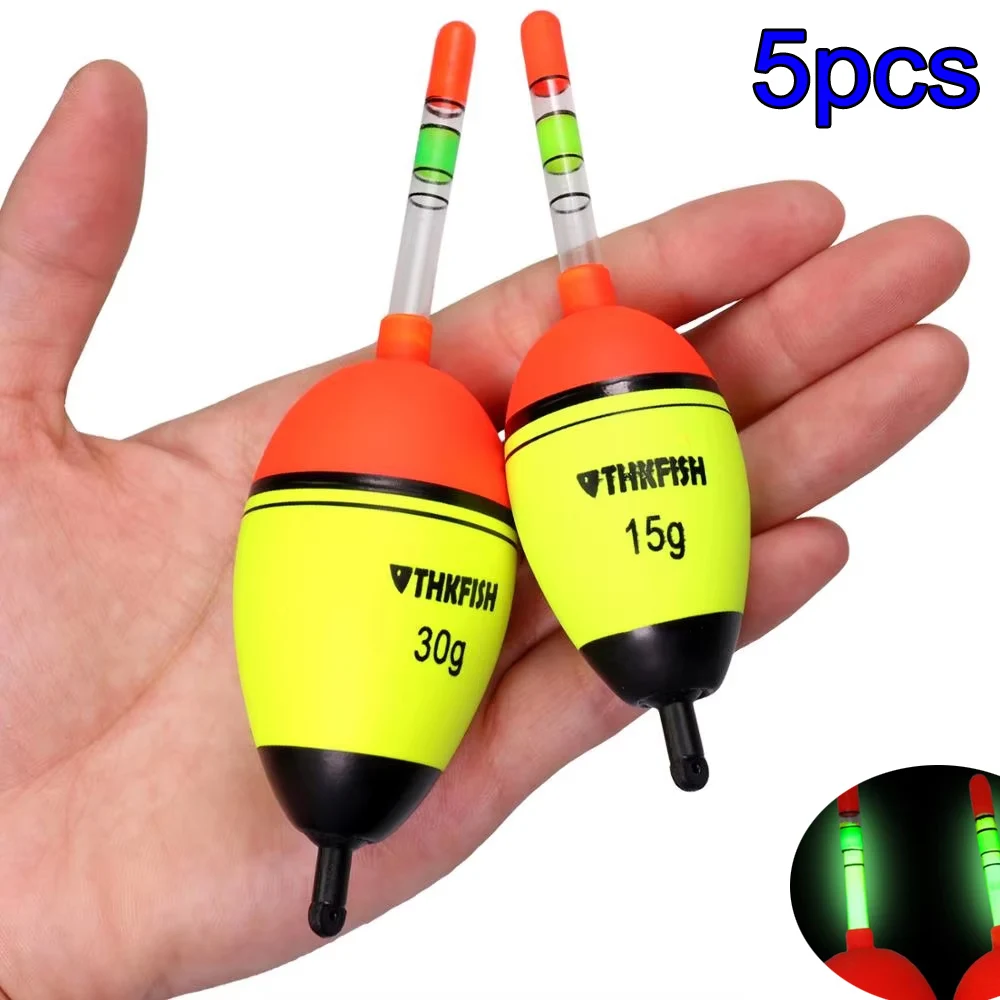

THKFISH 5pcs Luminous Night Fishing Floats EVA Foam Plastic Fishing Bobber Buoys Sea Rock Fishing Float Bobber 5g 15g 30g 40g