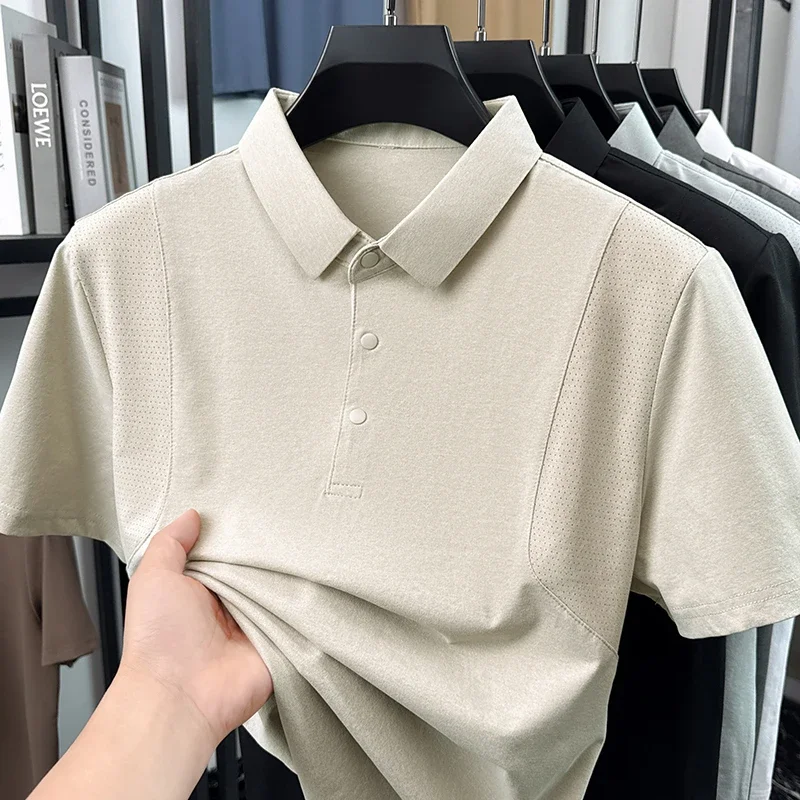 Summer Men's Casual Polo Shirt Breathable Mesh Panel Lapel Shirt Suitable For Work And Daily Commute