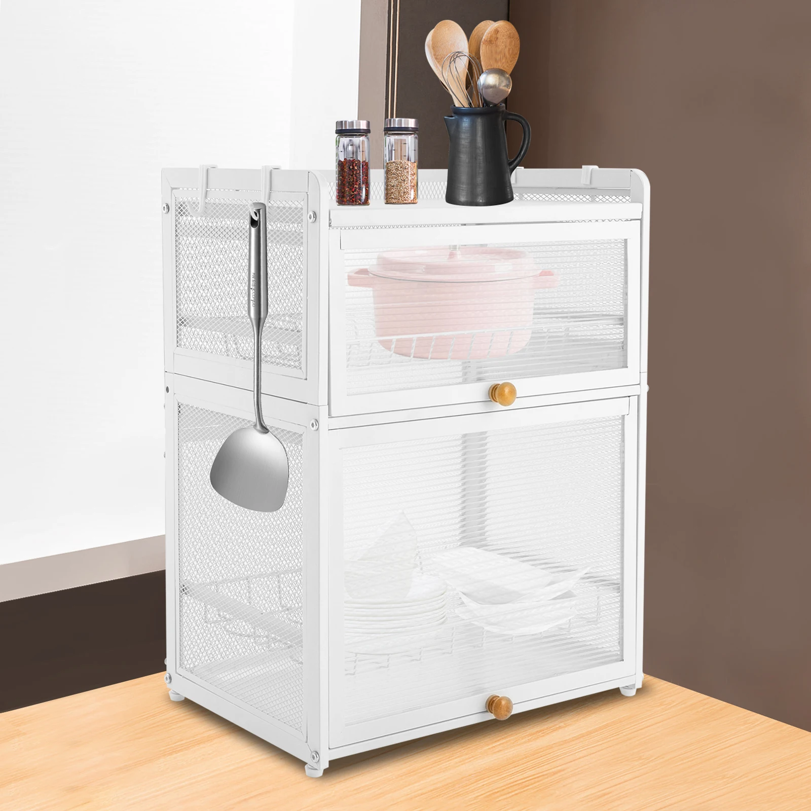 

Over the Sink Dish Drying Rack with Adjustable Foot Mats, Side Hooks, Detachable Drip Tray, and Elevated Guardrail for
