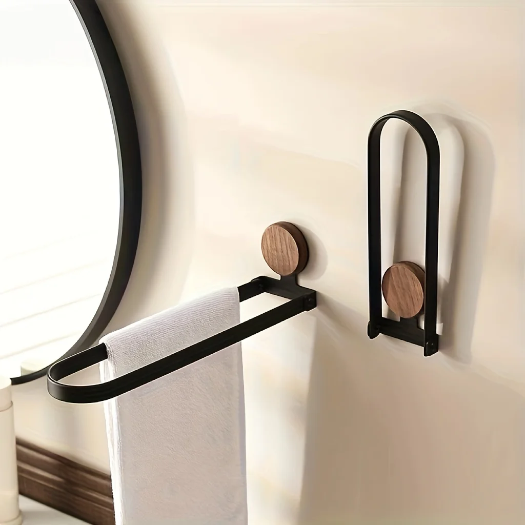 

Solid Wood Bathroom Towel Rack, No-Drill Foldable Bar for Shower and Sink Wall Mount, Durable and Stylish Design, Towel Rack