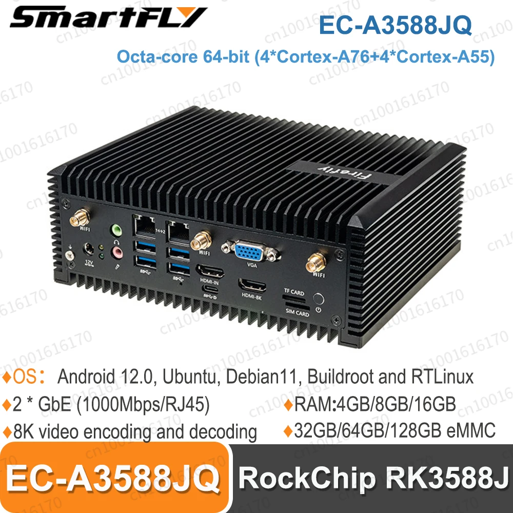 

Smartfly EC-A3588JQ Octa-Core 8K AI Industrial Computer RockChip RK3588J - for Edge Computing, IoT Gateway, Cloud Terminals