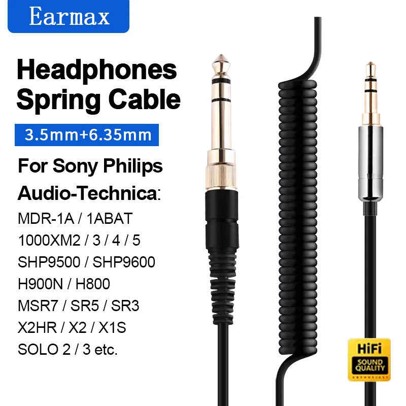 For Sony MDR-1A 1ADAC 1000XM2 XM3 H900N H800 MSR7 SR5 SHP9500 Headphone Replaceable 6.35/3.5mm to 3.5mm Headphone Spring Cable