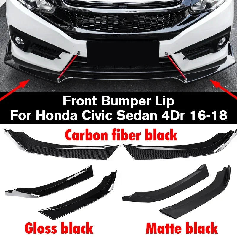 Ein Paar universelle Frontstoßstangenlippen-Splitter-Schutz-Diffusor-Spoiler für Honda Civic Limousine 4-türig 2016-2018