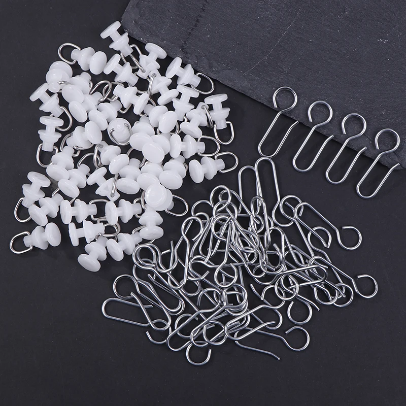 40Pcs Curtain Track Pulley Hooks S Shaped Silent Curtain Hooks And Plastic Gliders Track Rollers For Room Bathroom Curtains