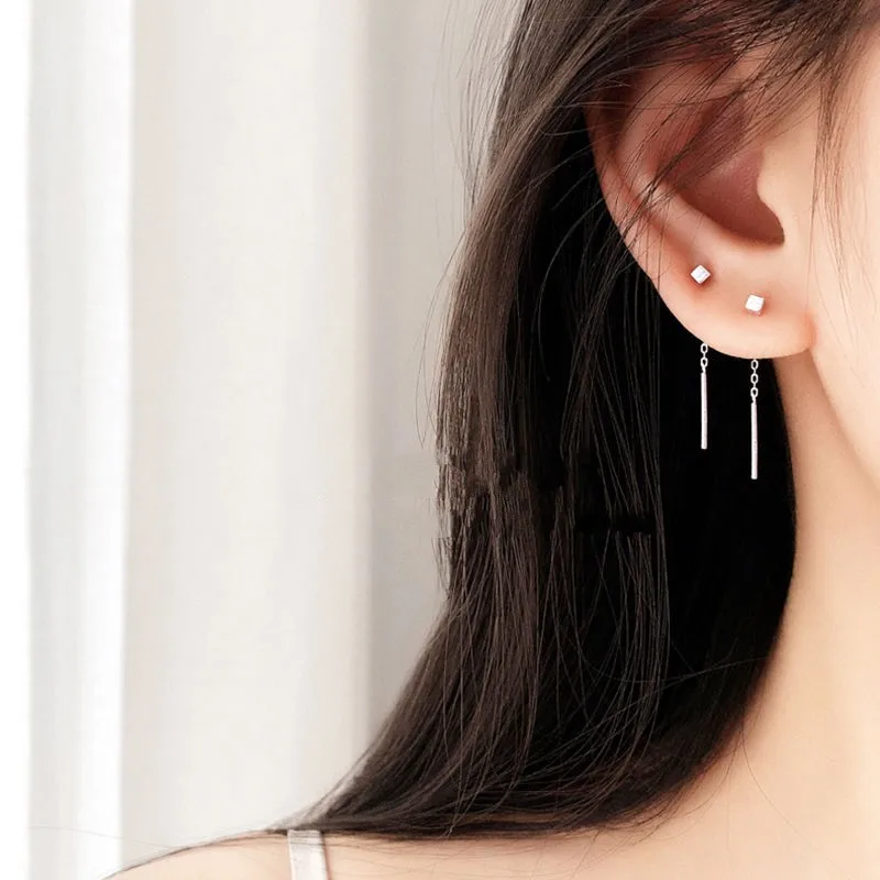 Square Ear Line Earrings Minimalist Long Tassel Drop Earrings for Women Titanium Steel Geometric Round Ball  Girl Party Jewelry