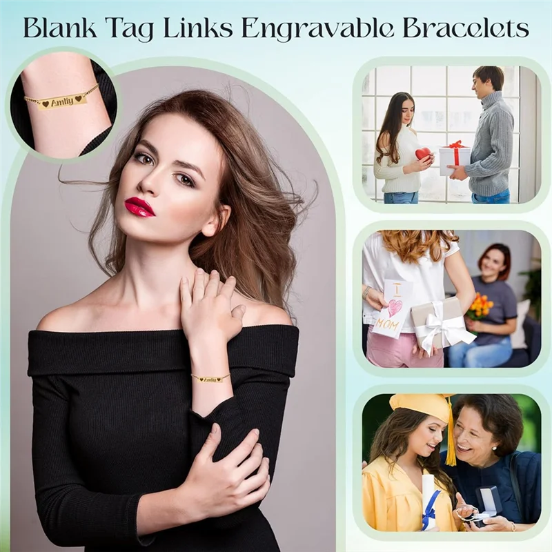 مجموعة أساور قابلة للنقش من CYL تتضمن 10 تعليقات مستطيلة فارغة و10 أساور منزلق قابلة للتعديل و30 حلقات قفز #2