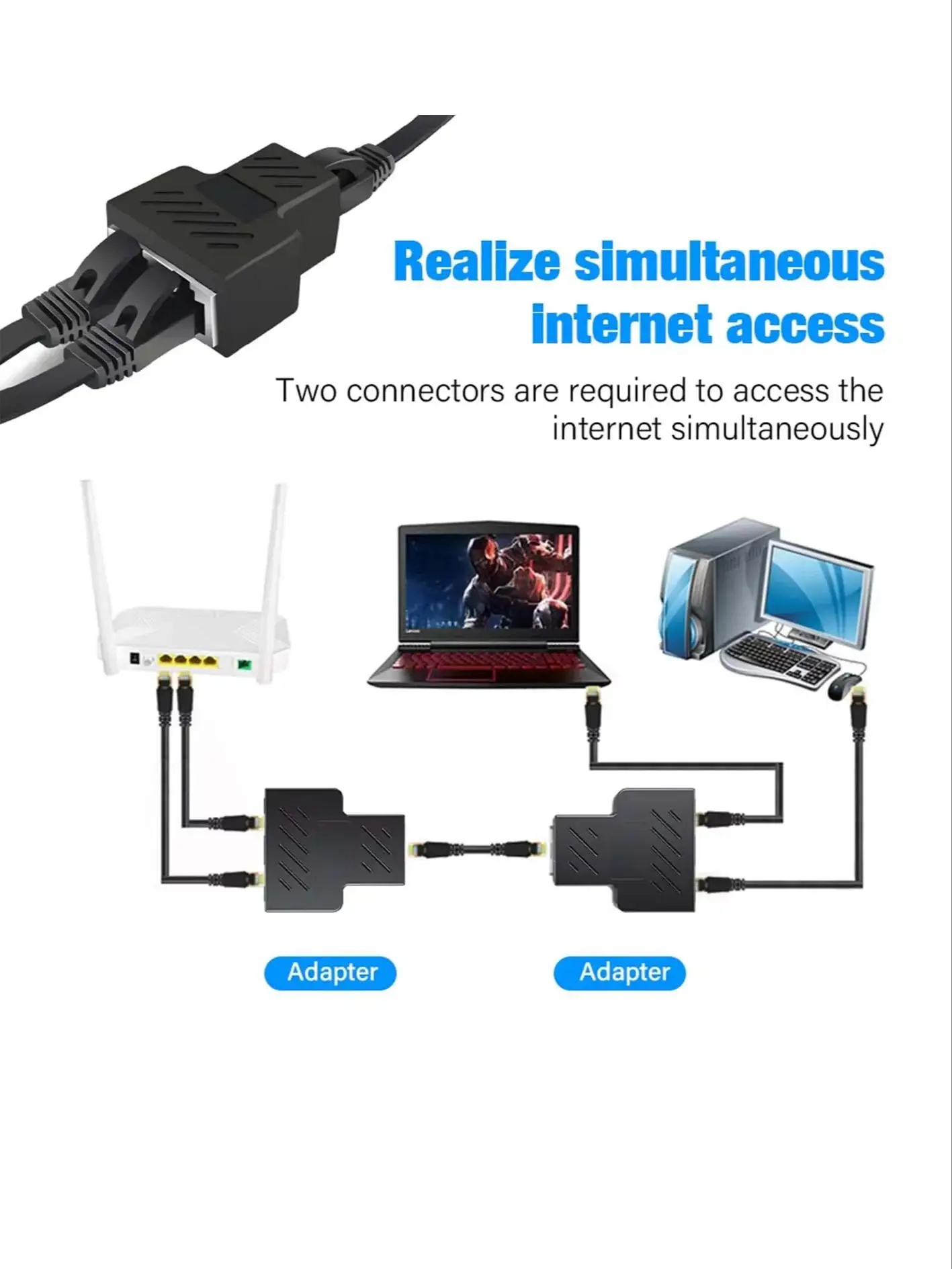 RJ45 Splitter 1 tot 2 Ethernet Adapter Internet Netwerkkabel Extender RJ45 Connector Koppeling voor PC TV Box Router Hoge kwaliteit - afbeelding 2