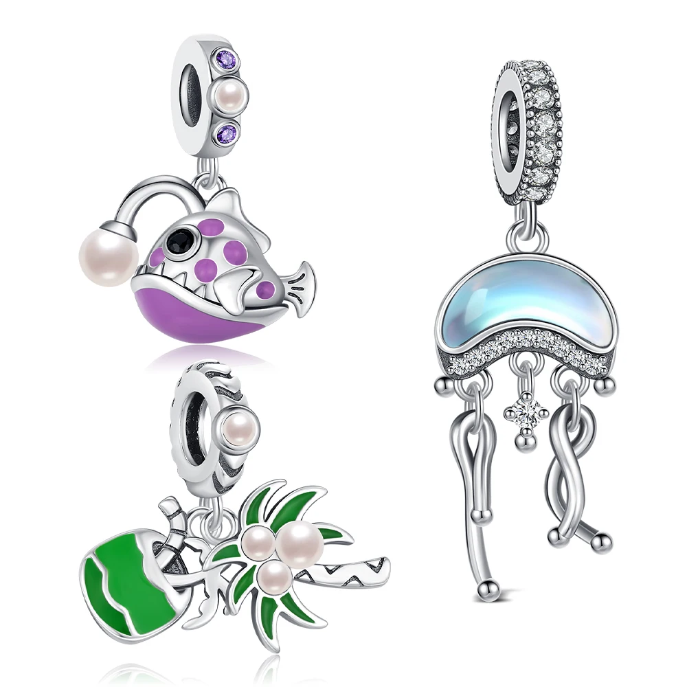 Neue Urlaub Meer Charme Kokospalme Original Anhänger S925 Sterling Silber Bead Fit Armbänder Diy Für Frauen Edlen Schmuck Liebe Geschenk