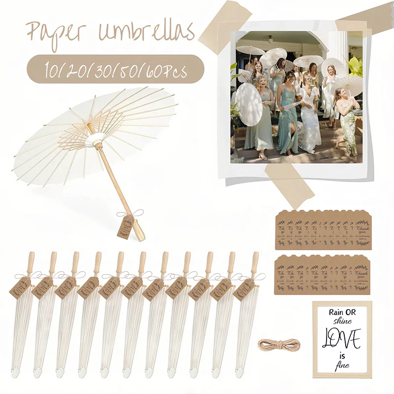 

10-60PCS White Wedding Paper Parasols for Guests 60/84cm Parasol Umbrella Sun Umbrellas Photo Props Wedding Engagement Decor
