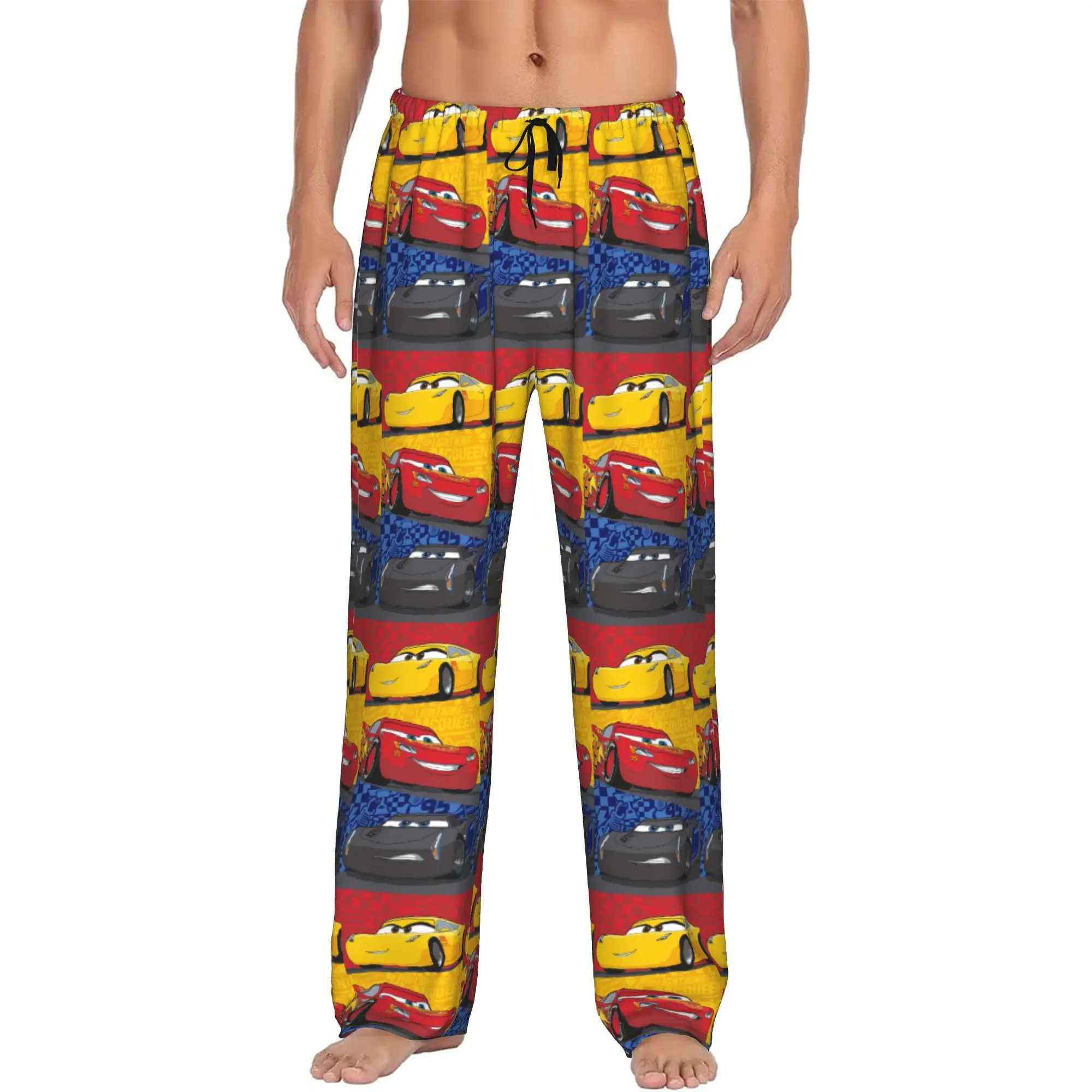

Custom Lightning Anime Car M-McQueen Pajama Pants Sleepwear Men's Elastic Waistband Sleep Lounge Bottoms with Pockets