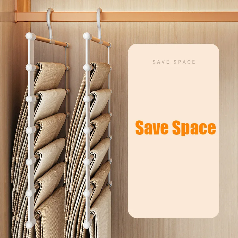 6/8 Layers Trouser Hanger Stainless Steel Magic Pants Rack Foldable Ladder Clothes Organizer Save Space Wardrobe Hanger Storage