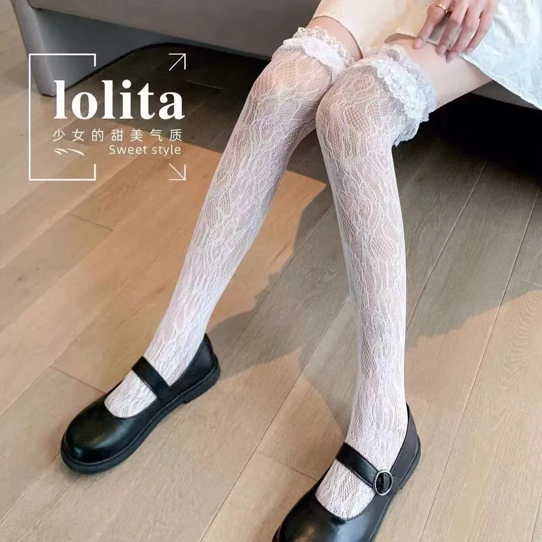Lolita Fishnet Heart Lace Thigh-High Socks image