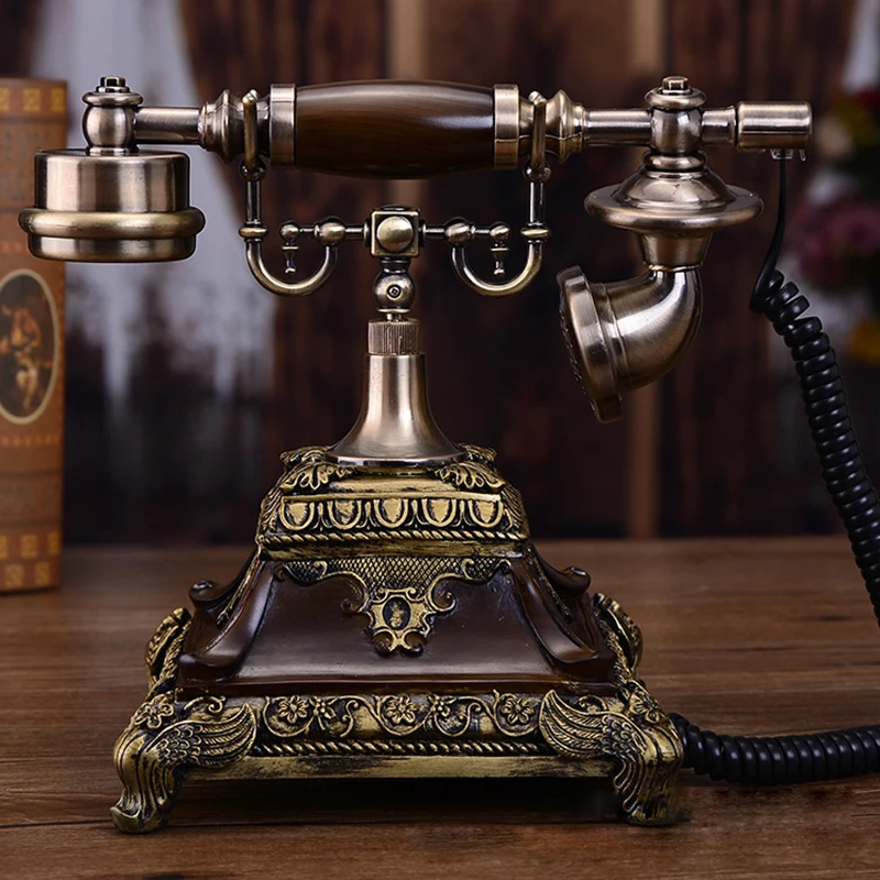 Resin Imitation Copper Antique Telephone Button Dial Retro Telephone Home Office Landline Phone with Caller ID, Hands Free Dial